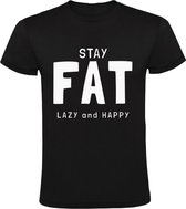 Stay fat, lazy & happy Heren t-shirt | geluk | lui | eten | grappig | cadeau | Zwart