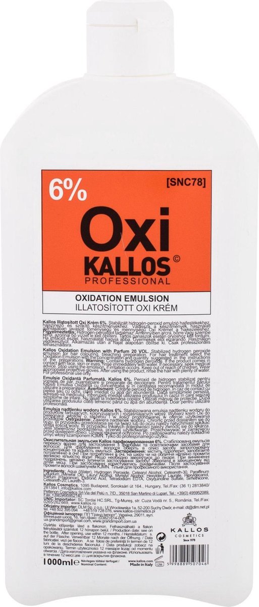 Hair Oxidizer Kallos Cosmetics Oxi 6% 20 vol 1 L
