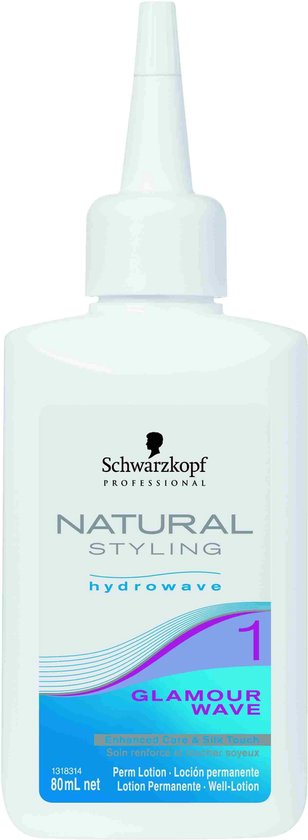 Schwarzkopf Natural Styling Hydrowave 1 Glamour Wave 80 ml fles met witte applicator dop.