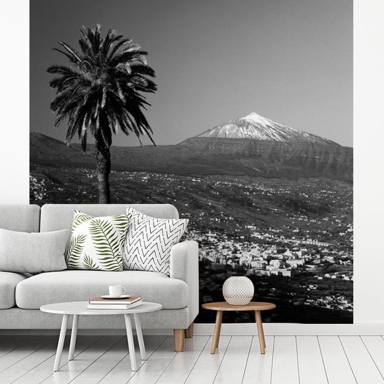 Papier peint photo vinyle - Orotava avec vue sur El Teide Tenerife - Zwart- Wit largeur 240 cm x hauteur 240 cm - Tirage photo sur papier peint (disponible en 7 tailles)