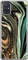 Samsung Galaxy A51 siliconen hoesje - Marble khaki - Soft Case Telefoonhoesje - Groen - Marmer