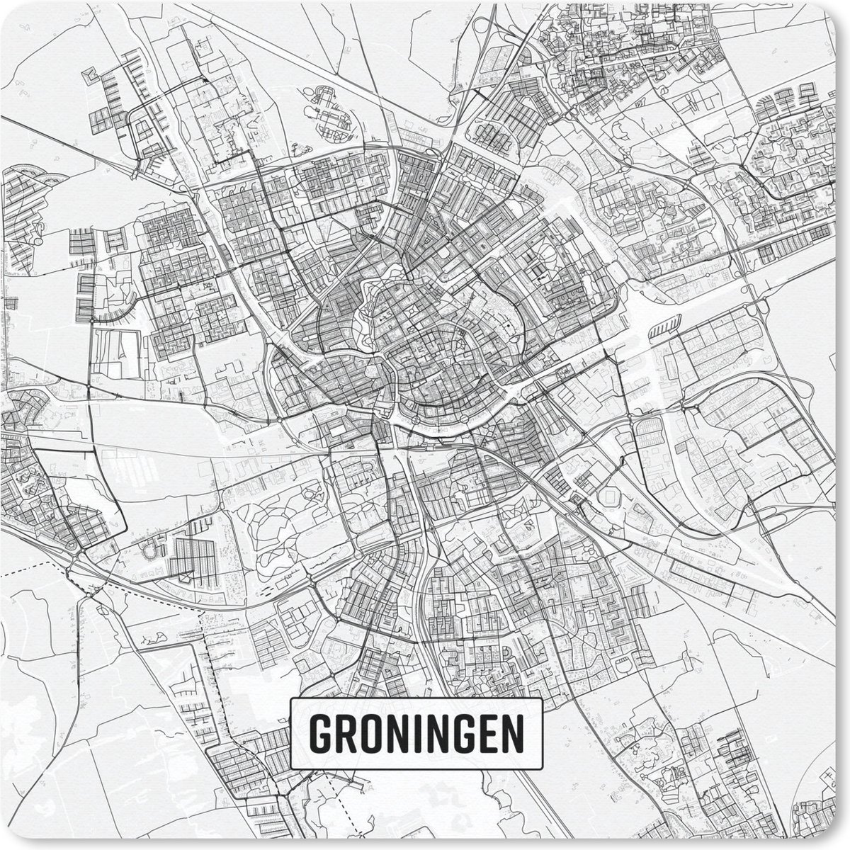 Muismat 20x20 cm - Mousepad Stadskaart Groningen - Muismatten
