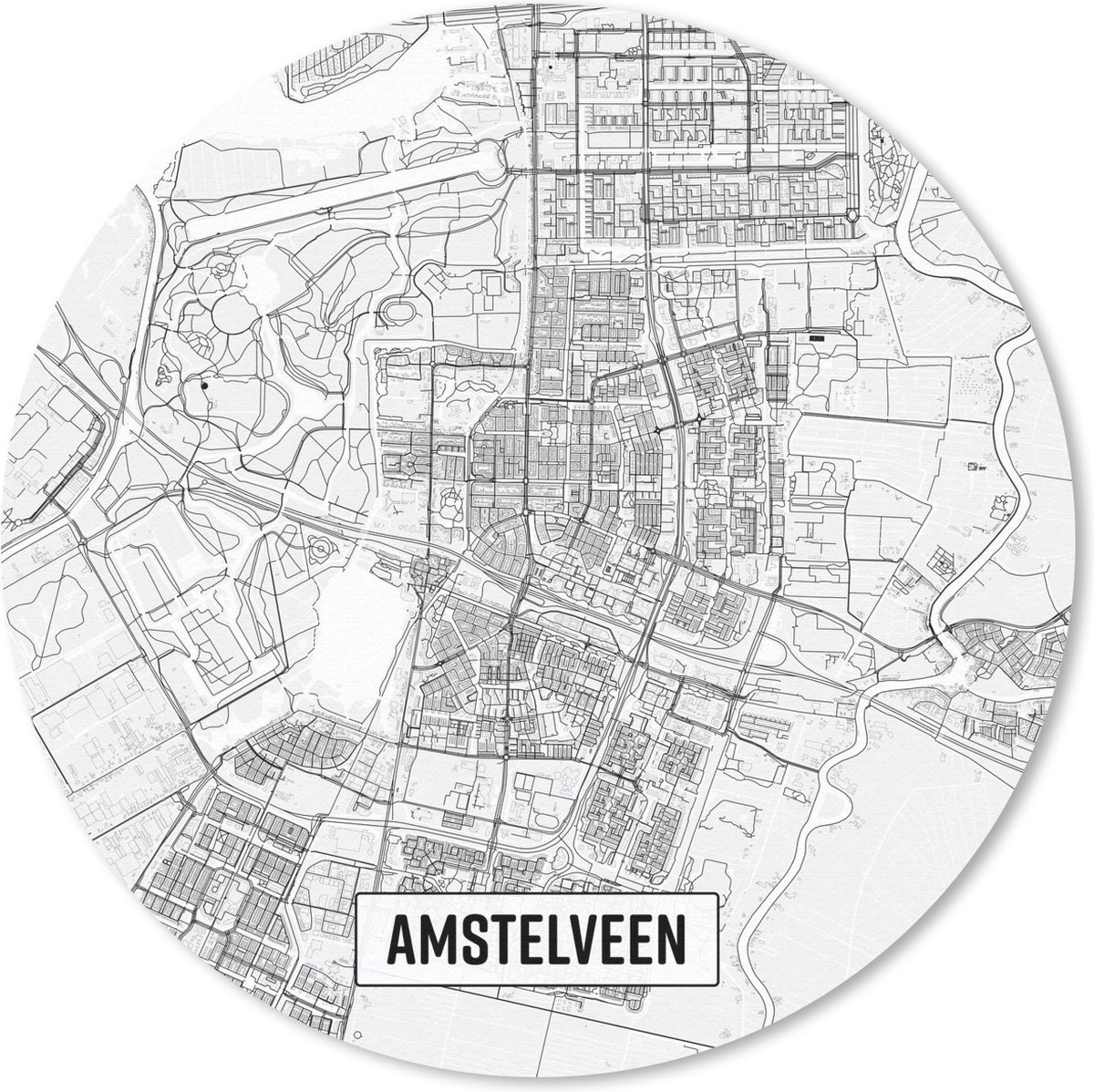 Muismat rond 30x30 cm - Mousepad Stadskaart Amstelveen - Ronde muismatten