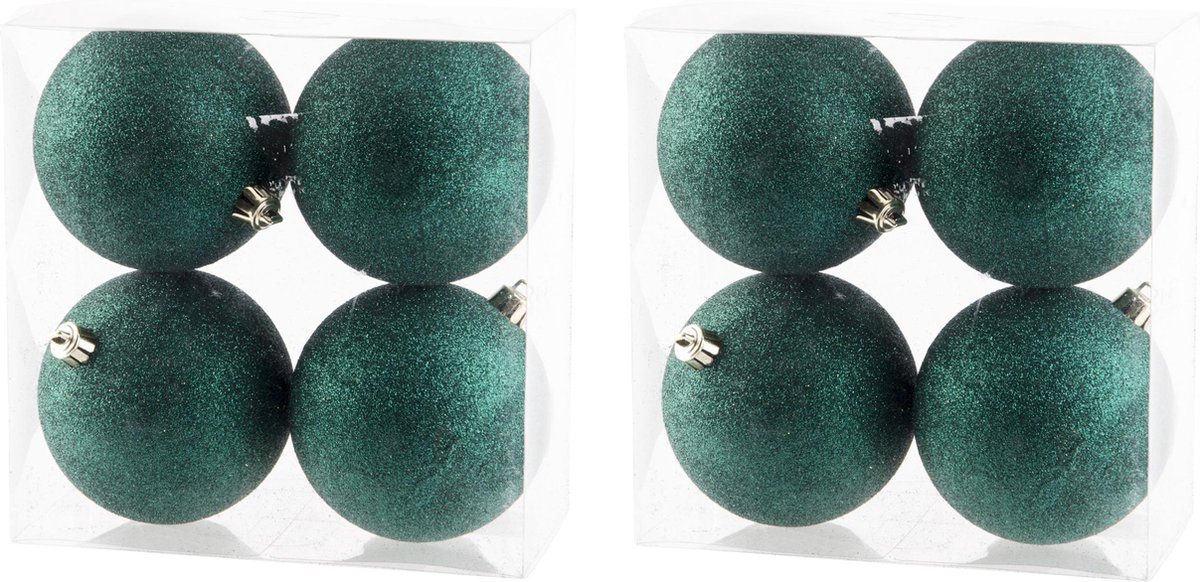 24x stuks kunststof glitter kerstballen donkergroen 10 cm - Onbreekbare kerstballen - kerstversiering