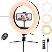 Tripod met 10 Inch verlichtingsring - Met microfoon, tripod en smartphonehouder - Met afstandsbediening