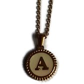 Aramat jewels -ketting-letter a- chirurgisch staal -wit- schelp - goudkleurig-45cm - dames- rond