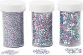 Mini stenen van glas. afm 0.6-0.8+1.5-2+3 mm. pastelkleuren. 3x45 gr/ 1 doos