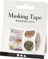 Masking tape. zegels en landschappen. L: 3+5 m. B: 20+25 mm. 2 rol/ 1 doos