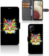 Wallet Book Case Samsung Galaxy A12 Smartphone Hoesje Cat Color Leuke Verjaardagscadeaus