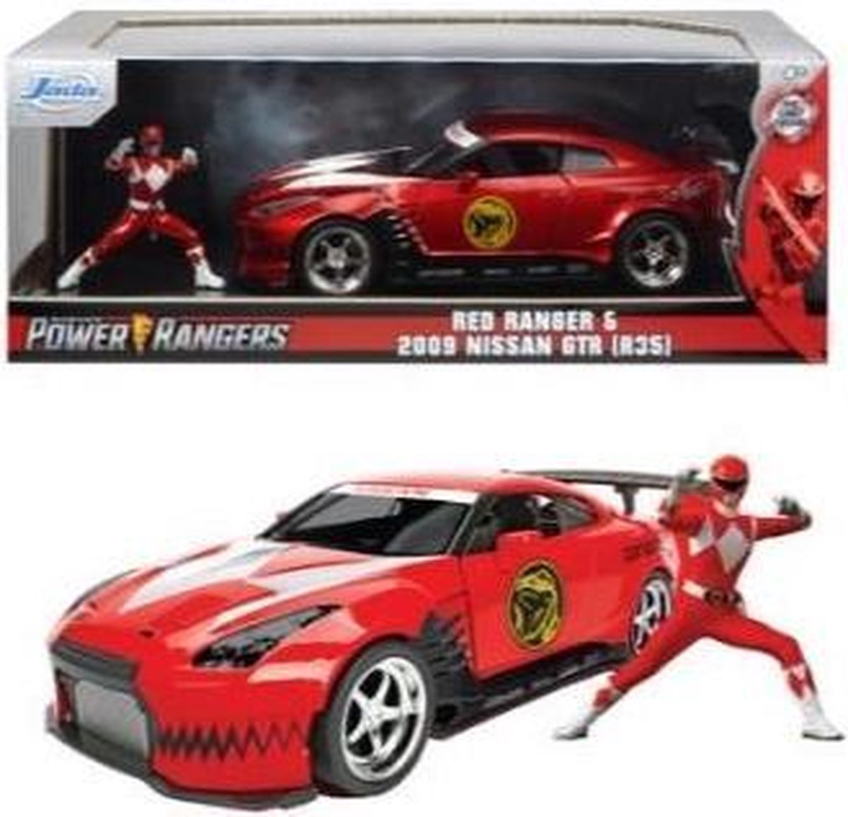 Nissan GT-R (R35) 2009 "Met figuur Red Ranger Power Rangers" Rood Metallic 1:24 Jada Toys