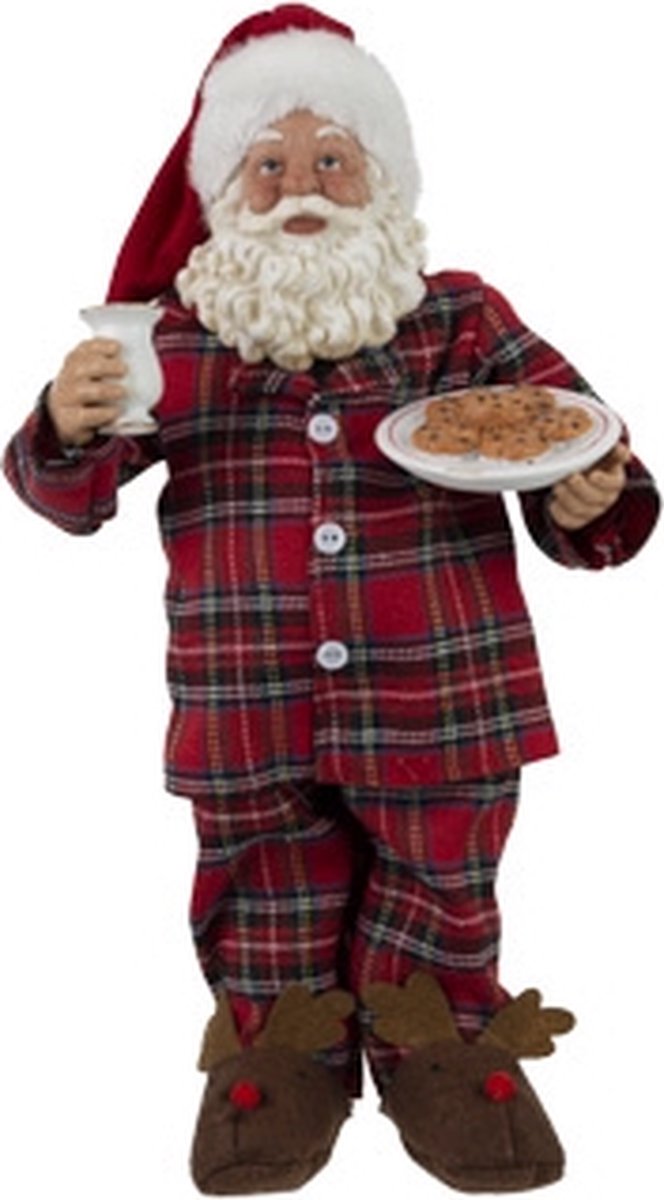 Kerstman in pyjama - rood - 20x14H36cm - polyester