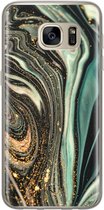 Hoesje geschikt voor Samsung Galaxy S7 - Marble khaki - Soft Case - TPU - Marmer - Groen - ELLECHIQ