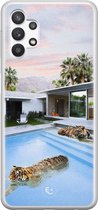 Hoesje geschikt voor Samsung Galaxy A32 5G - Tijger zwembad - Soft Case - TPU - Print - Multi - ELLECHIQ