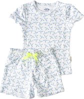 Little Label Pyjama Meisjes Maat 92 - Wit, Lichtblauw - Zachte BIO Katoen - Shortama - 2-delige zomer pyama meisjes - Vlindertjesprint