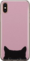 iPhone XS Max hoesje - Zwarte kat - Soft Case Telefoonhoesje - Print - Roze