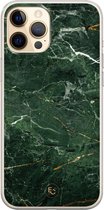 Hoesje geschikt voor iPhone 12 - Marble jade green - Soft Case - TPU - Marmer - Groen - ELLECHIQ