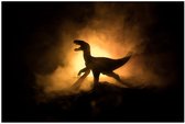 Poster – Silhouet van Dinosaurus voor Verlichte Rookwolk - 150x100cm Foto op Posterpapier