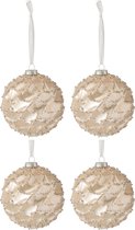 J-Line Doos Van 4 Kerstballen Geruit Parels Glas Beige Large
