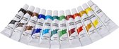 Complete hobby schilderij maken verf set - canvas schildersdoek - 12 penselen - palet - 12 kleuren acrylverf