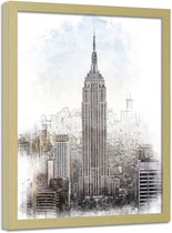 Foto in frame , Empire State Building  ,70x100cm , Multikleur , wanddecoratie