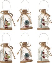 J-Line Kersthanger - fles met kerstfiguur - glas - transparant - 3 stuks - kerstboomversiering