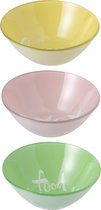 J-line Kom Happy/Xoxo/Food Friends Sunshine Rond Glas Geel/Roze/Groen Assortiment Van 3