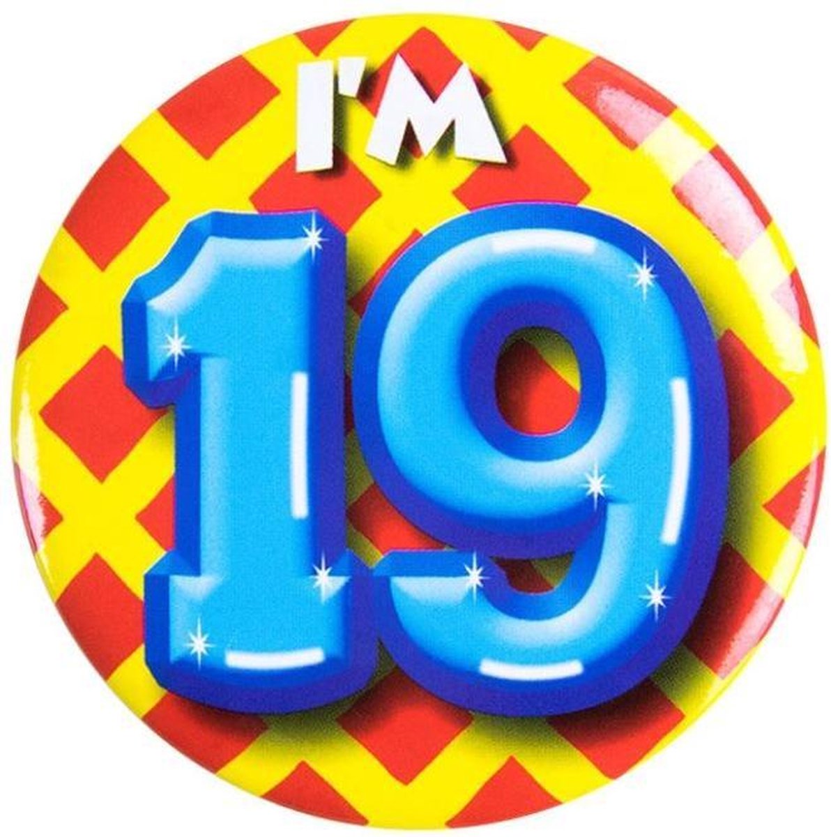 Paper Dreams Button I'm 19 Staal 5,5 Cm Geel/rood/blauw