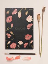 Vissevasse Notitieboek - Zwart met Bloemen - Medium 14 x 21 cm
