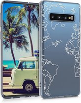 kwmobile telefoonhoesje voor Samsung Galaxy S10 - Hoesje voor smartphone in wit / transparant - Travel Vliegtuig design