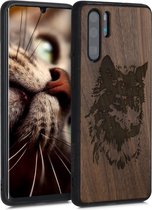 kwmobile telefoonhoesje compatibel met Huawei P30 Pro - Hoesje met bumper in bruin / donkerbruin - walnoothout - Wolfskop design