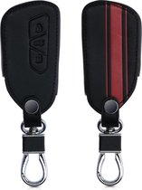 kwmobile autosleutelhoes voor VW Golf 8 3-knops autosleutel - Hoesje van imitatieleer in rood / zwart - Rallystrepen design