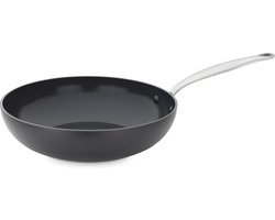 Greenpan Barcelona Aluminium Wokpan Ø 28cm - 3.7L – PFAS-vrij – Inductie Steelpan – Ovenbestendig tot 220°C – Vaatwasserbestendig – Snelle opwarming – RVS handgrepen - Zonder deksel - Zwart
