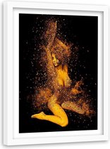 Foto in frame ,  Danseres in goudstof ,120x80cm , zwart bruin , wanddecoratie