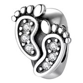 Tracelet - 925 Sterling Zilveren Spacers - Spacer Babyvoetjes Met zirkonia - 925 Sterling Zilver - Pandora compatible - Met Certificaat - In leuke cadeauverpakking