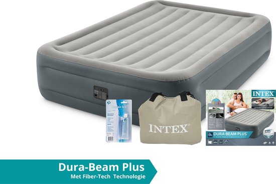 Intex luchtbed Essential Rest - 2 persoons - 152 x 203 x 46 cm - grijs - met ingebouwde pomp (incl. Reparatiekit)