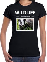 Dieren foto t-shirt Das - zwart - dames - wildlife of the world - cadeau shirt dassen liefhebber XS