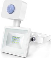LED Bouwlamp 10 Watt met Sensor - LED Schijnwerper - Igia Sunny - Helder/Koud Wit 6400K - Waterdicht IP65 - Mat Wit - Aluminium