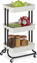 Relaxdays keukentrolley op wieltjes - serveerwagen - roltafeltje - keukenwagen - 3 etages - zwart