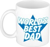 Worlds best dad kado mok / beker wit met blauwe ster - Vaderdag / verjaardag