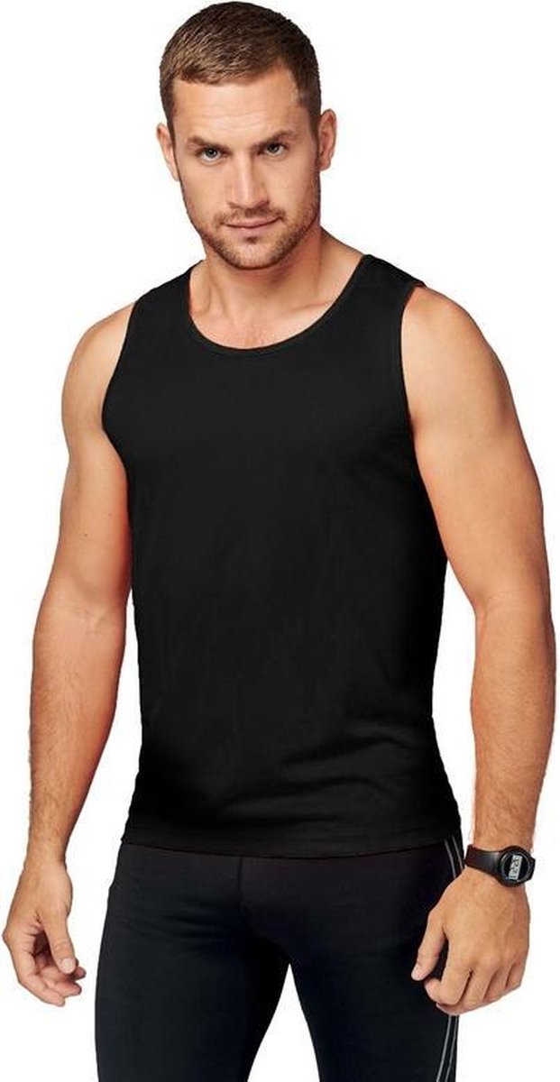 Set van 3x stuks zwart sport singlet voor heren - Tanktop hemd - Herenkleding - Mouwloze t-shirts, maat: S (36/48)