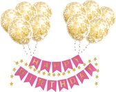 Happy Birthday Slinger Set Verjaardag Versiering Gouden Confetti Helium Ballonnen Verjaardag Versiering Fuchsia & Goud