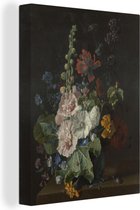Canvas Schilderij Stokrozen en andere bloemen in een vaas - Schilderij van Jan van Huysum - 60x80 cm - Wanddecoratie