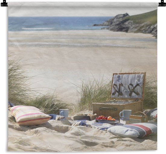 Dagelijks Wijzer Plunderen Wandkleed Picknick - Picknick in de duinen bij het strand Wandkleed katoen  150x150 cm... | bol.com