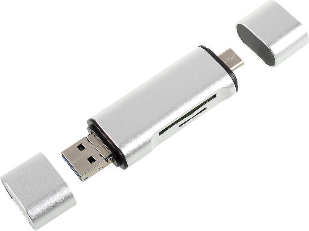 SD / Micro SD kaartlezer USB-C, Micro USB en USB-A voor MacBook, iPad pro, Windows, Samsung Galaxy e.d.