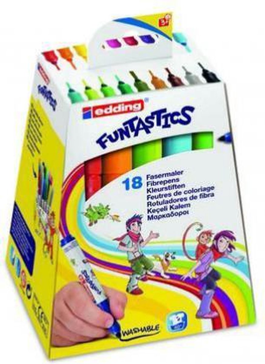 edding 14 FUNTASTICS - kleurstiften voor kinderen - set van 18 - ronde punt 3 mm - voor kleurplezier op papier en karton - afwasbaar van huid en textiel - zomervakantie - kindercadeau — afbeelding 19