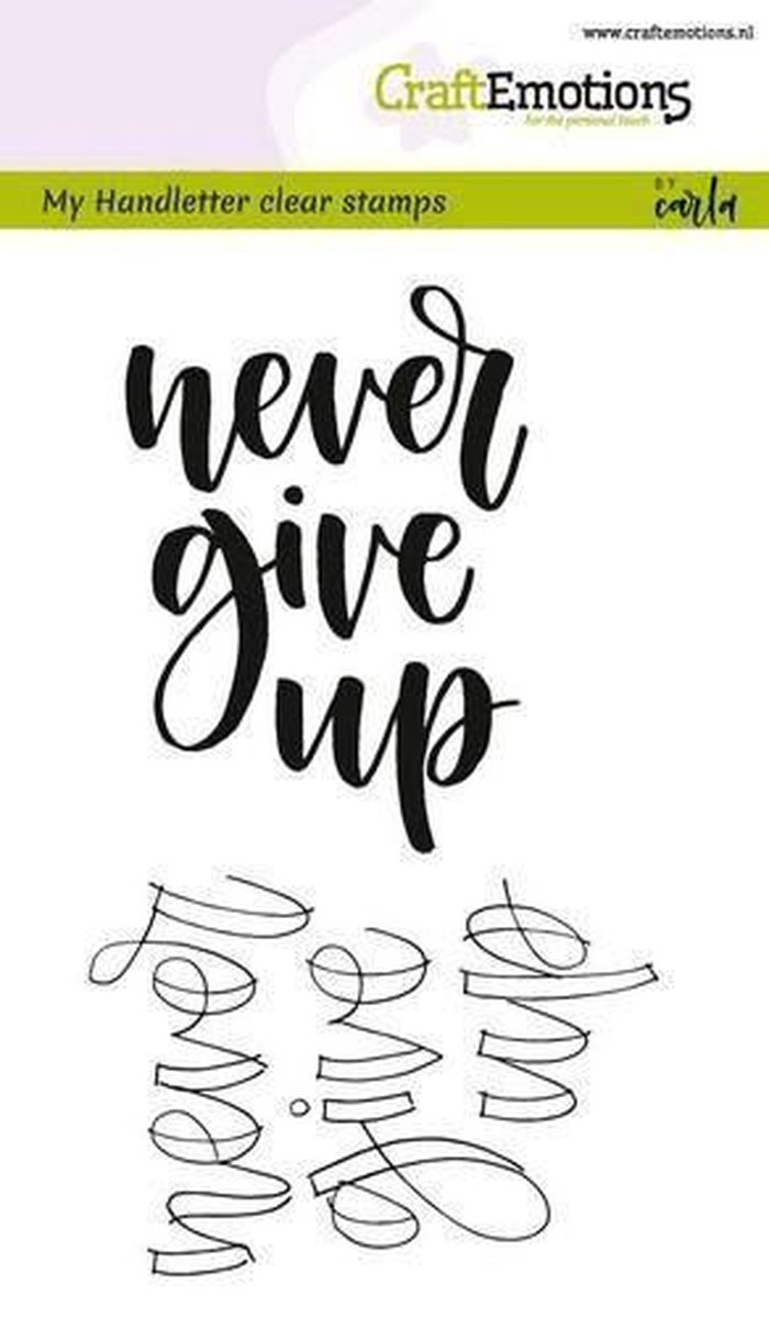 CraftEmotions stempel A6 - handletter - never give up Engels