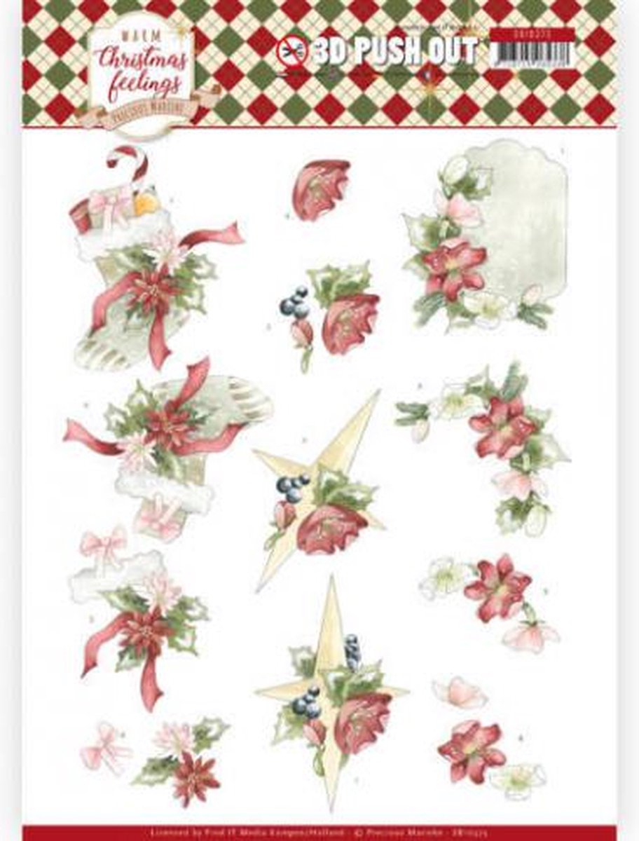 3D Pushout - Precious Marieke - Warm Christmas Feelings - Red Christmas Ornaments