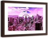 Foto in frame , Wolkenkrabbers door een Roze lens ,120x80cm , roze , wanddecoratie