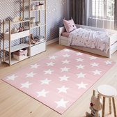 Tapiso Pinky Vloerkleed Speelkleed Woonkamer Slaapkamer Kinderkamer Babykamer Ster Roze Creme Design Trendy Duurzaam Hoogwaardig Kindertapijt Maat - 180 x 250 cm