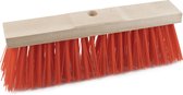 Harde straatbezem/buitenbezem kop elaston 32 cm met rode synthetische haren - schoonmaken - bezems